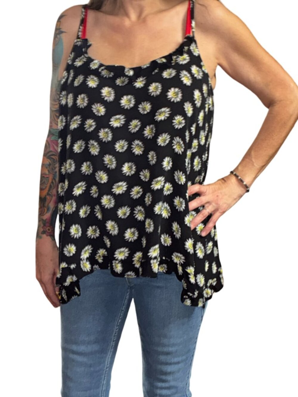 Sz.2X*Torrid*Black Swing Tank Top with White/Yellow Flowers